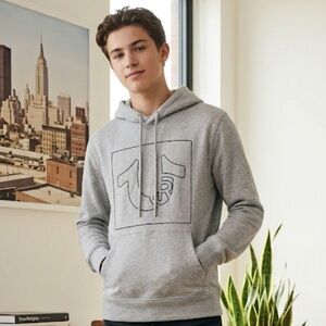 True Religion Heather Gray Hoodie - Big Logo - Boys Medium / Mens XS